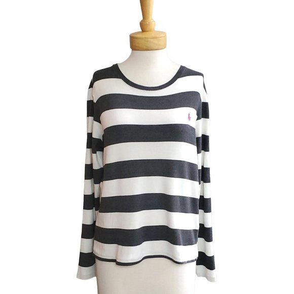 Ralph Lauren Sport Crew Neck Stripe Long Sleeve Lightweight Knit Sweater/Shirt - Picture 1 of 6